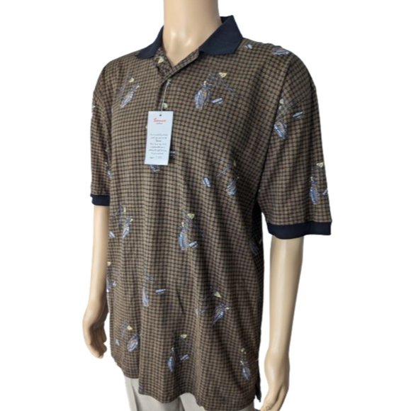 Sauce by Berne Vintage Brown and Black Houndstooth Golf Themed Polo Shirt L - Picture 4 of 9